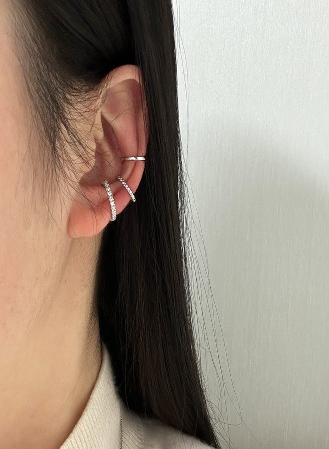 DOLLESS Ear Cuff Earrings for Women Cubic Zirconia Hoop Huggie Ear Cuffs for Women Non Piercing (Silver) - Image 4
